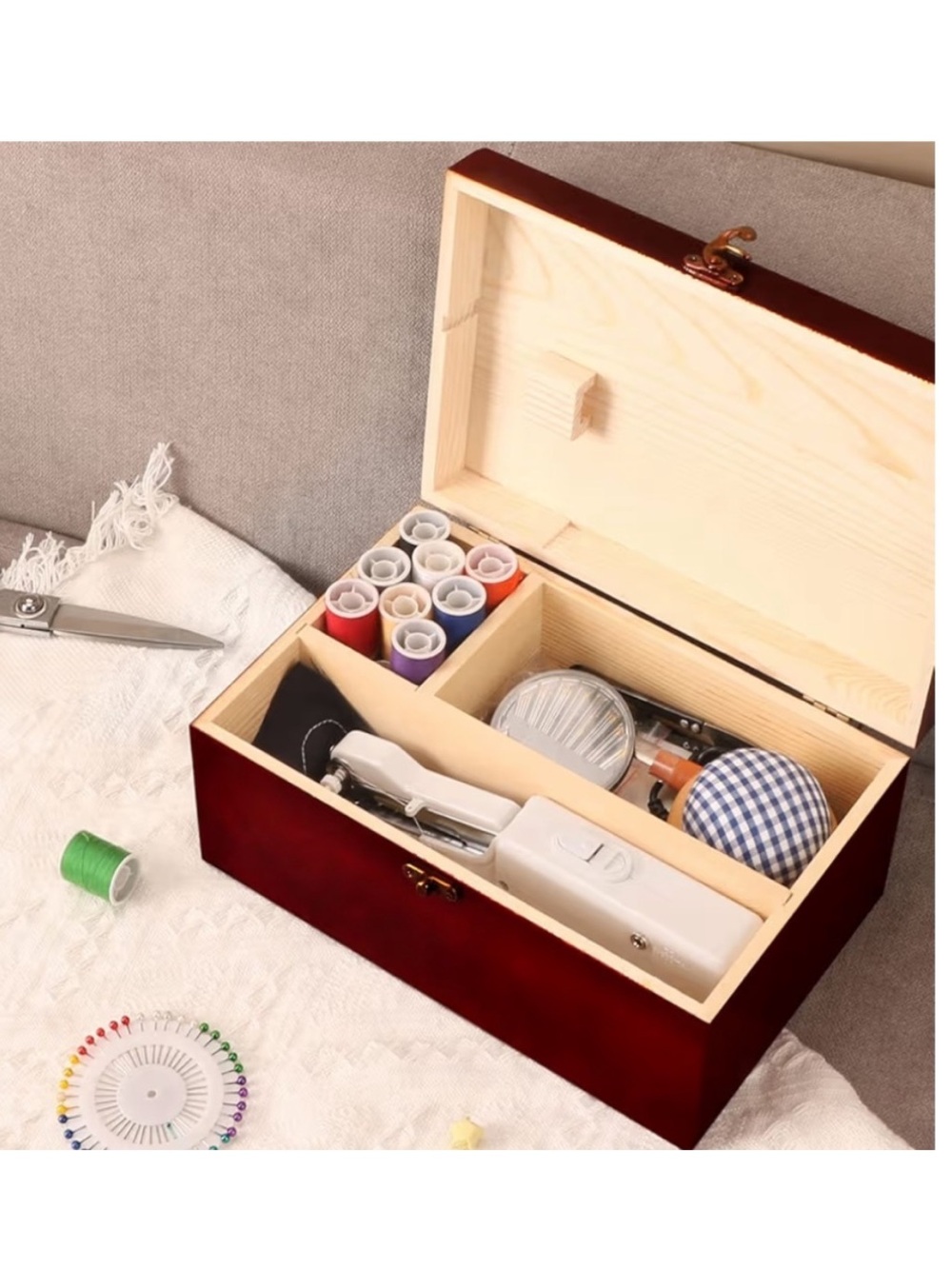 Mini-Sewing machine with Wood Sewing Box and accessories
